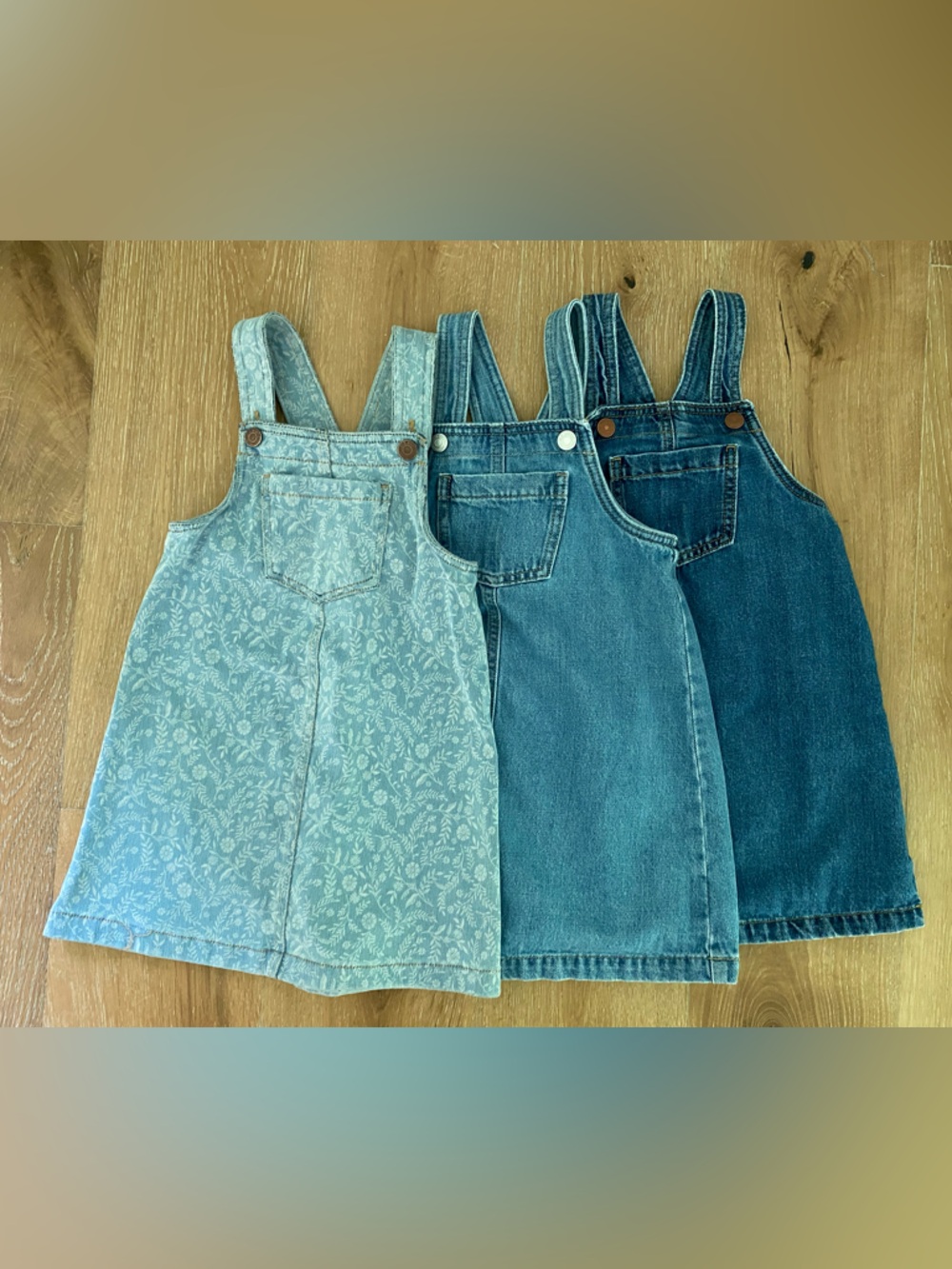 Old Navy Girls' Light Blue Floral, Medium Blue & Dark Blue Denim Overall Dresses